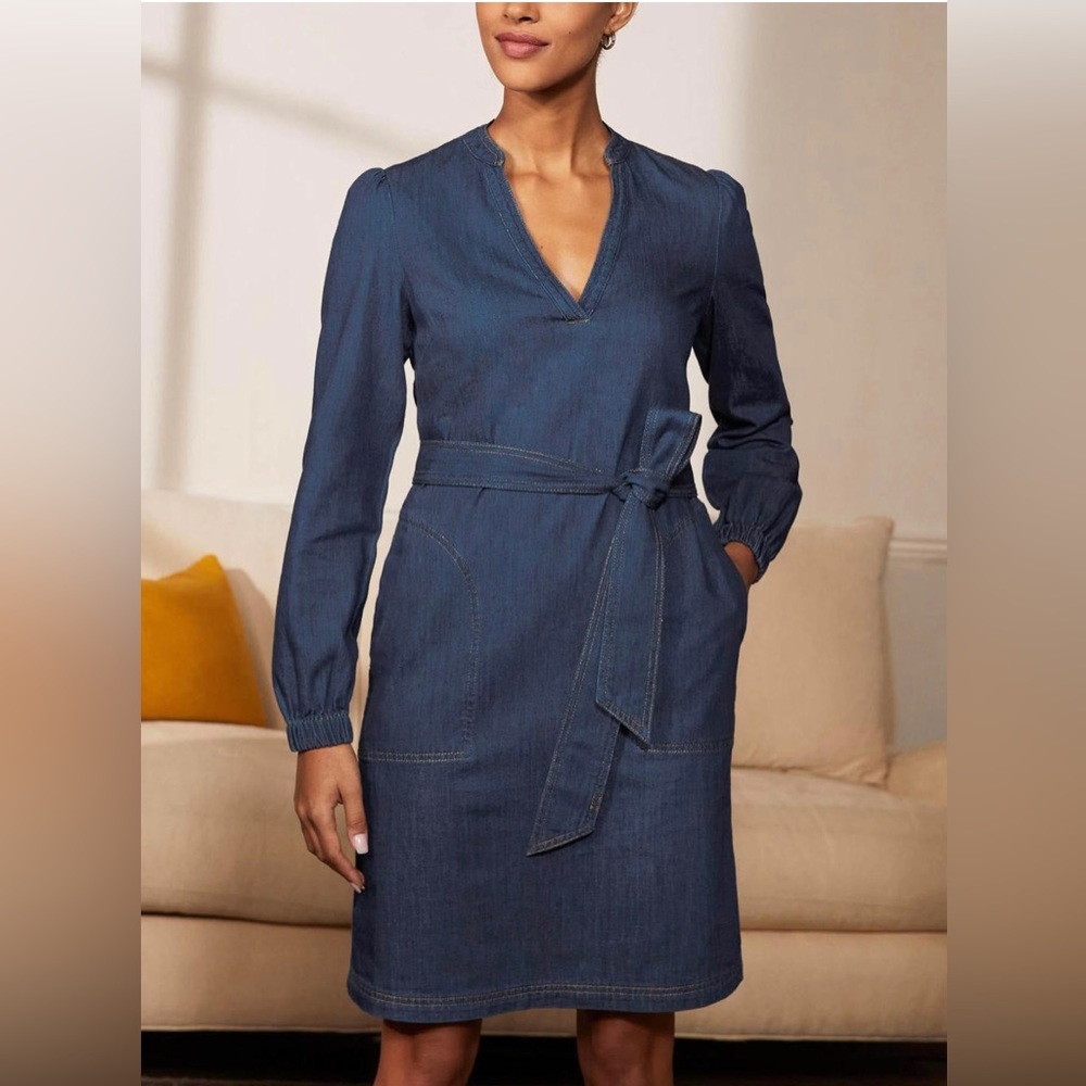 Boden Esmerelda Denim Blue Tie Dress Sz 10 $165